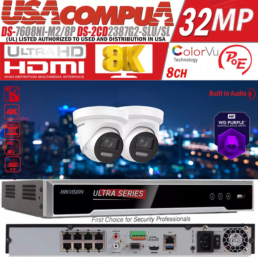 Hikvision 8 Channel 8K Ultra ColorVu Security Camera System 2-Way Audio 2.8m LoT D1