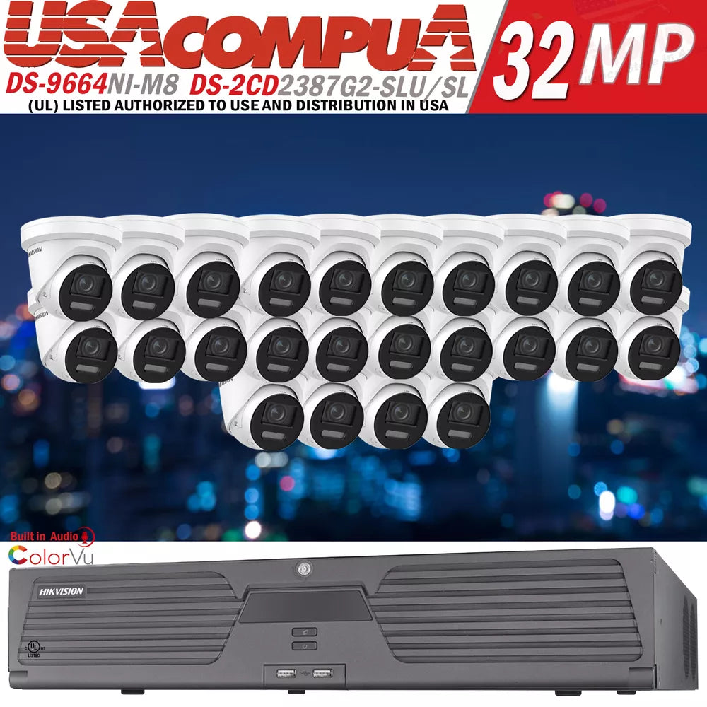 Hikvision 64CH Security System kit 4K Turret IP Camera DS-2CD2387G2-LSU/SL H.26