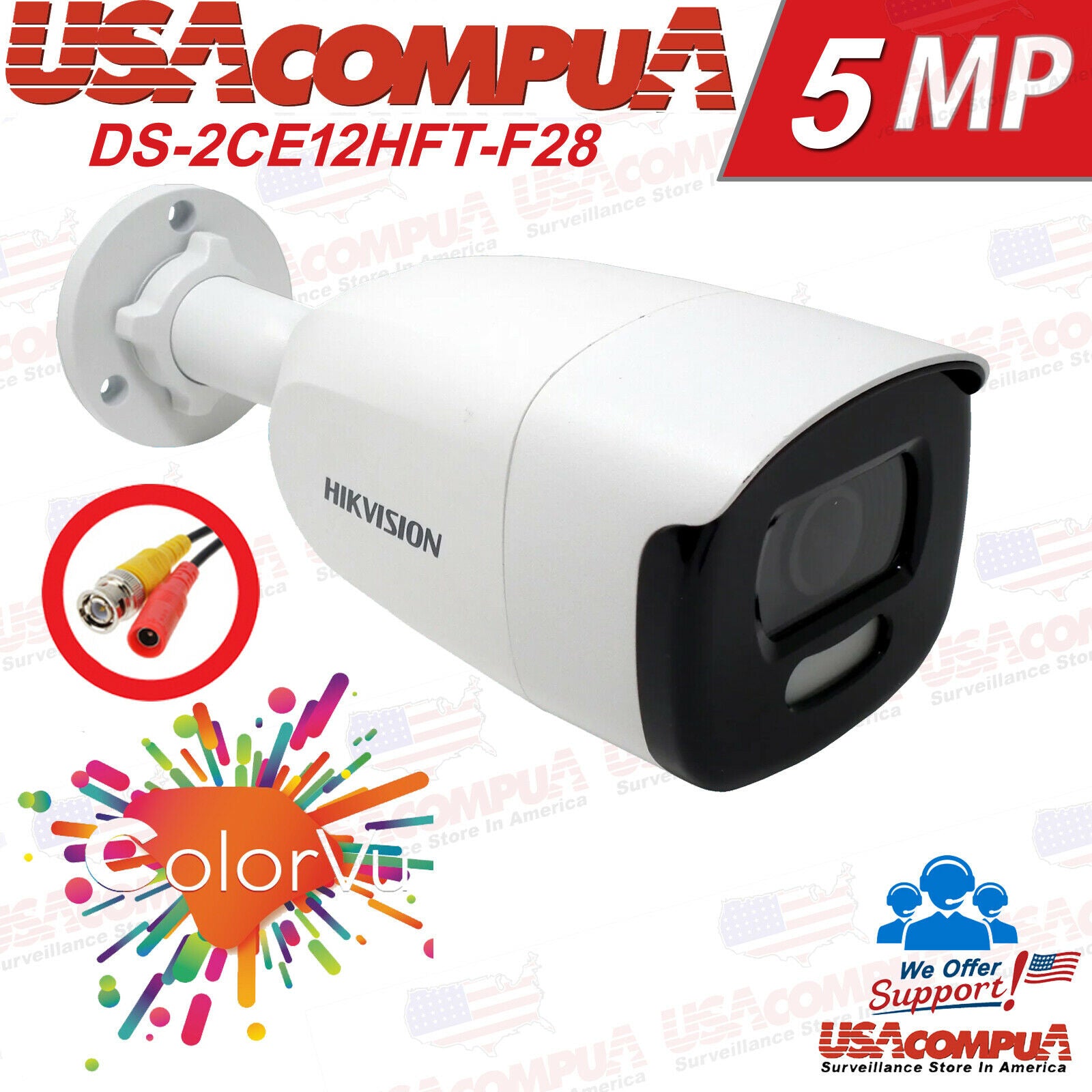 DS-2CE12HFT-F28 HIKVISION 5MP ColorVu Outdoor Bullet Camera 2.8m Fixed Lens