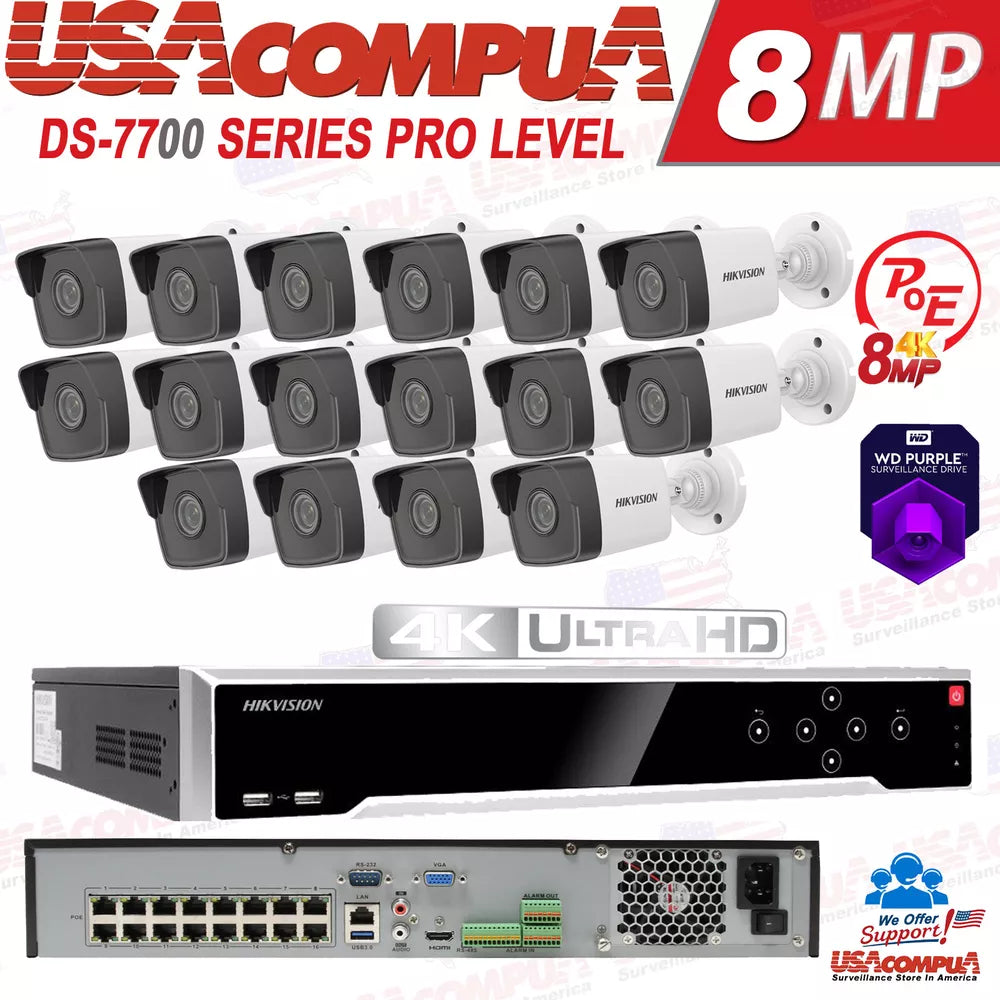 Hikvision NVR 4K 16CH 8MP 16 POE Security IP Camera System DS-2CD1083G0-IUF Lot