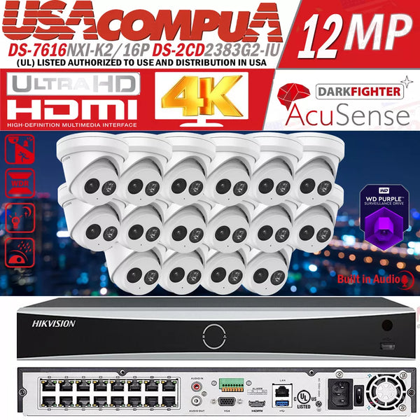 Hikvision 4K 16CH IP Camera system DS-7616NXI-K2-16P darkfigther 8MP W/Audio Lo