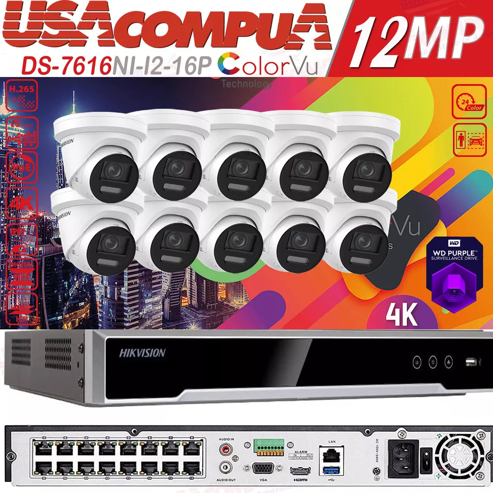 Hikvision 4K 16CH 12MP CCTV Security Camera System ColorVu W/Audio 2 Way Audio