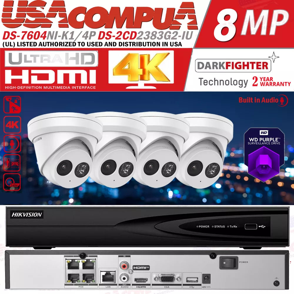 Hikvision 4K DS-7604NI-K1 4CH NVR Camera System POE Security Lot