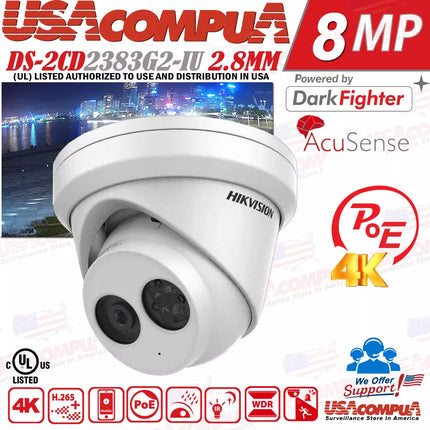 US Hikvision 64CH Security Camera System kit 8MP IR IP DS-2CD2383G2-IU IP67 Lo
