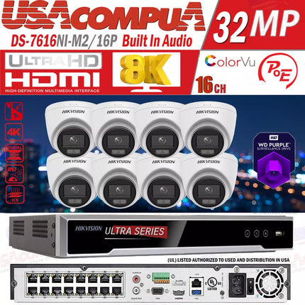 Hikvision 8K 32MP NVR 16CH CCTV Camera System DS-2CD1347G2-LUF 4MP Lot