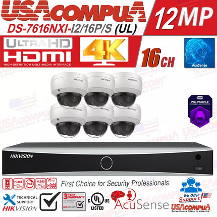Hikvision 4K 16CH 12MP IP Security Camera System Domo DarkFigther 4TB