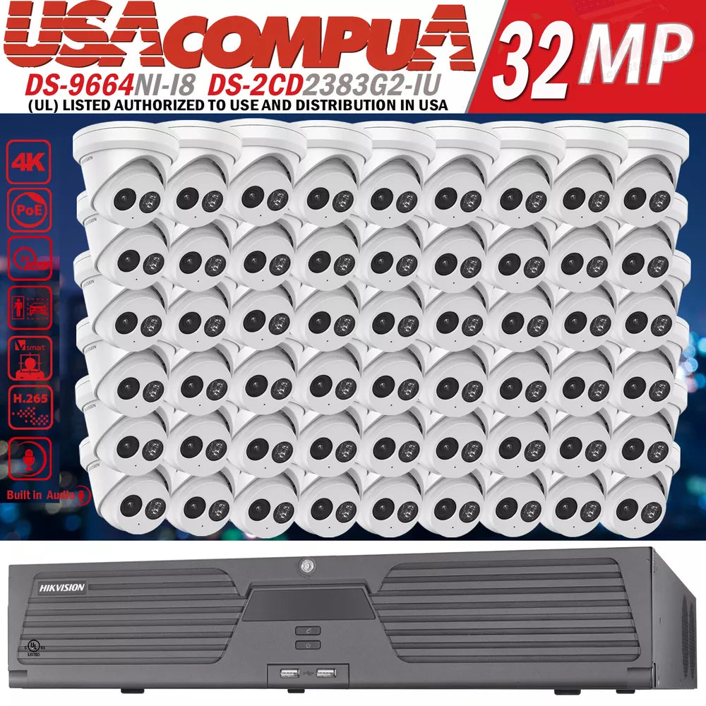 Hikvision 64CH Security System kit 4K Turret IP Camera DS-2CD2383G2-IU H.265 Lo