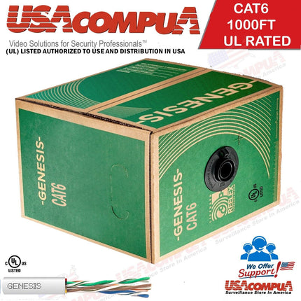 CAT6 1000ft Solid Copper Ethernet Cable UL LISTED (WHITE) GENESIS