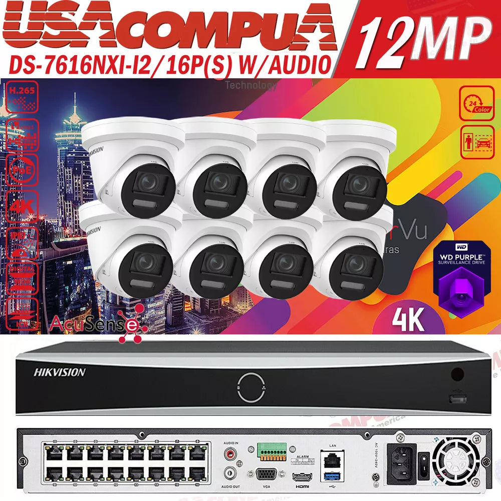 Hikvision 16CH 4K DS-2CD2387G2-LU Security Camera System ColorVu AcuSense
