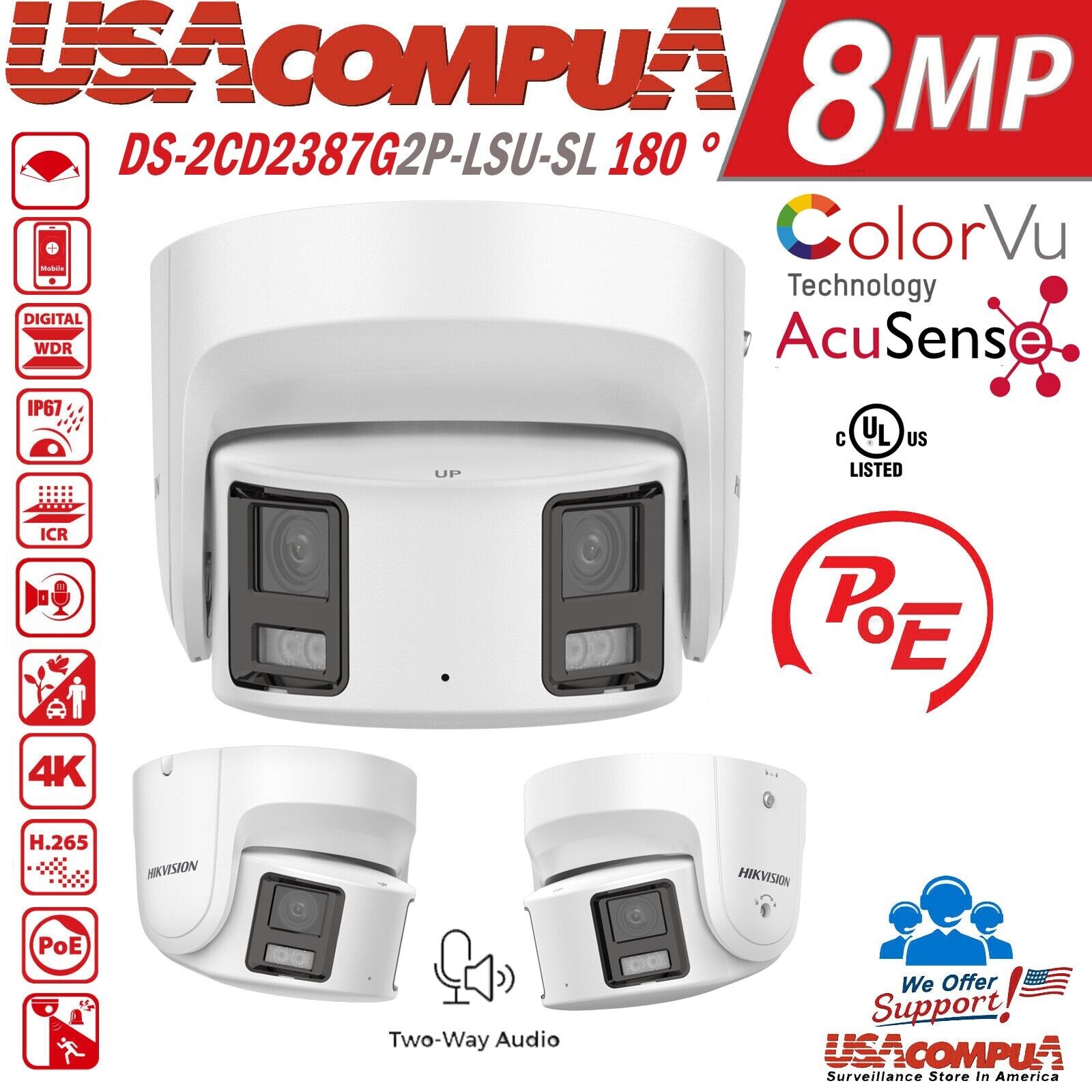 Hikvision DS-2CD2387G2P-LSU/SL 4k 8MP IP Camera 180ÔøΩ Dual lens Panoramic ColorVu