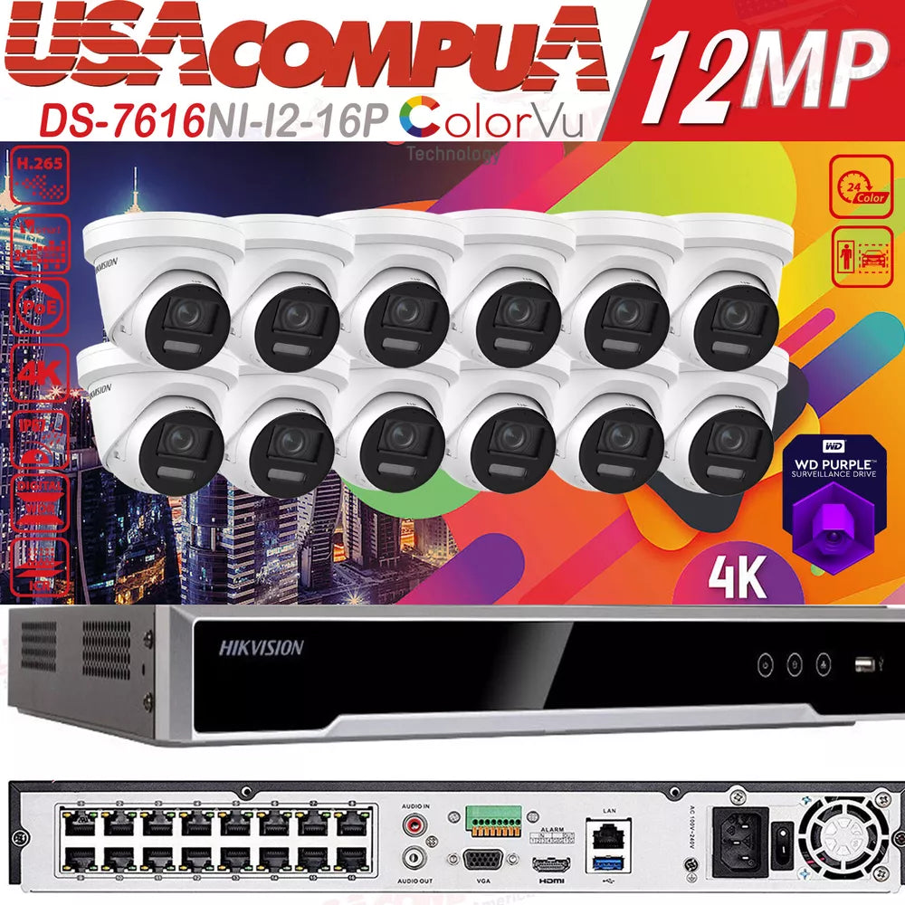 Hikvision 4K 16CH 12MP CCTV Security Camera System ColorVu W/Audio 2 Way Audio