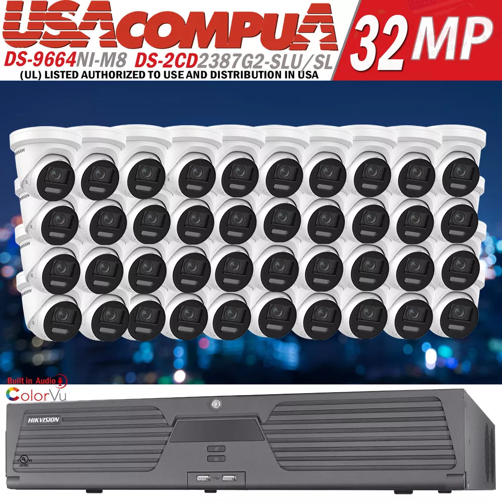 Hikvision 64CH Security System kit 4K Turret IP Camera DS-2CD2387G2-LSU/SL H.26