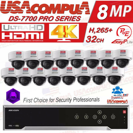 Hikvision 32Ch 8MP 16 Cameras KIT 4K 8MEGAPIXEL IP Camera H265+ 16TB WD PURPLE