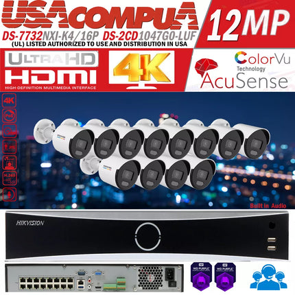 Hikvision 32CH 16POE NVR 4K Security IP Camera System 4MP Bullet Colorvu Lot