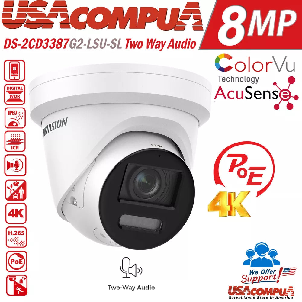 HIKVISION 4K 32CH 12MP CCTV IP SECURITY CAMERA 24 PoE TURRET COLORVU 2 WAY AUDIO D1