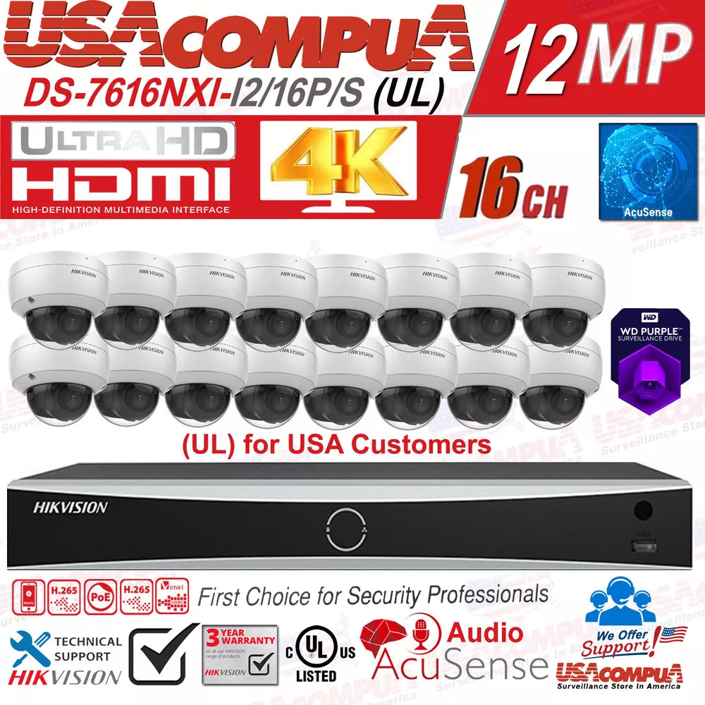 Hikvision 4K 16CH 12MP IP Security Camera System Domo DarkFigther 4TB