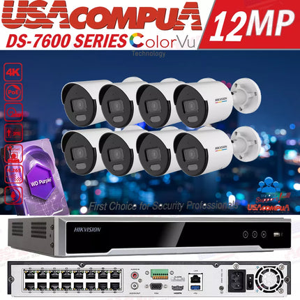 Hikvision 4K 16CH IP Camera System Home Security W/4MP Bullet ColorVu W/Audio