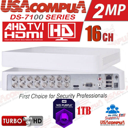DS-7116HQHI-K1 Hikvision 2MP 16CH Turbo HD DVR w/Optional HDD Record 1080p H.265