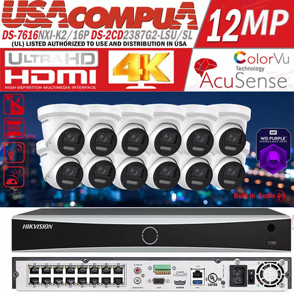 Hikvision 4K 16CH Security CCTV System Kit 8MP Built In Audio ColorVu IP Camera D1