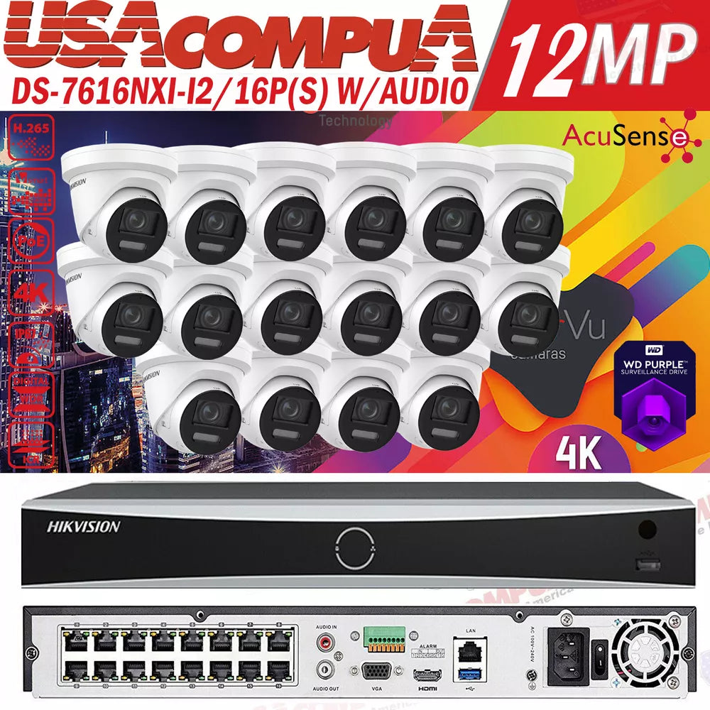 Hikvision 16CH 4K DS-2CD2387G2-LU Security Camera System ColorVu AcuSense D1