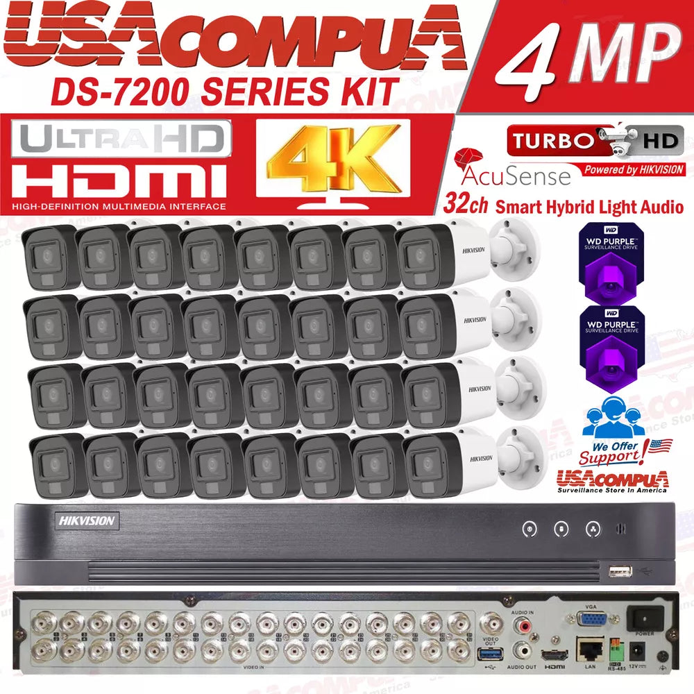 Hikvision 4K 32Ch Cctv Security Camera System 3K Smart Hybrid Light W/Audio Lot