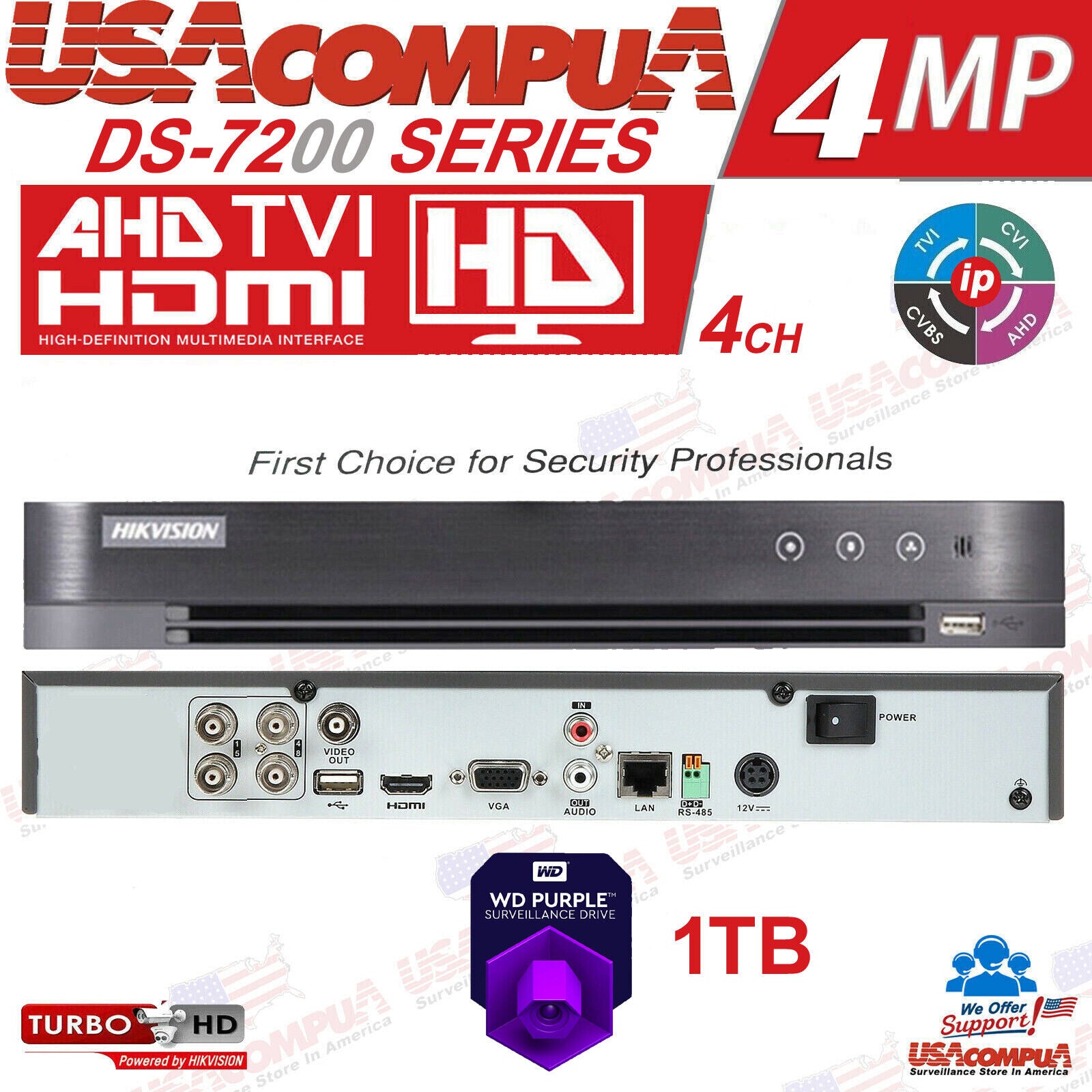 Hikvision 4K 4CH CCTV Security Camera System W/4 2MP ColorVu HD Turret