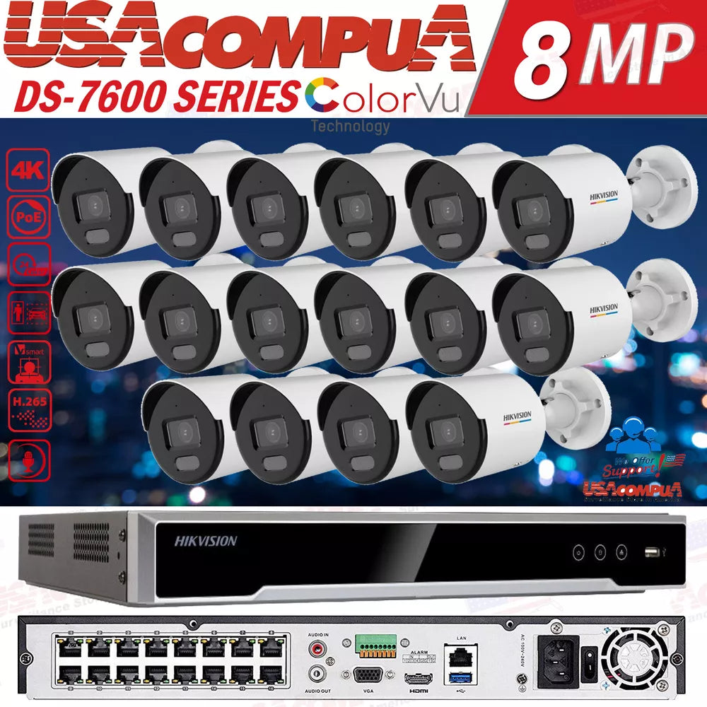 Hikvision 16CH IP Security Camera System ColorVu POE 4MP Network Built In Audio