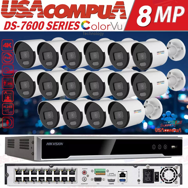 Hikvision 16CH IP Security Camera System ColorVu POE 4MP Network Built In Audio