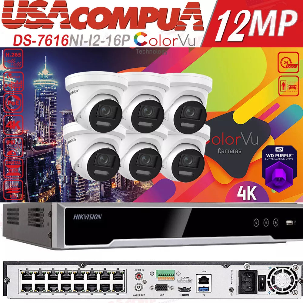 Hikvision 4K 16CH 12MP CCTV Security Camera System ColorVu W/Audio 2 Way Audio