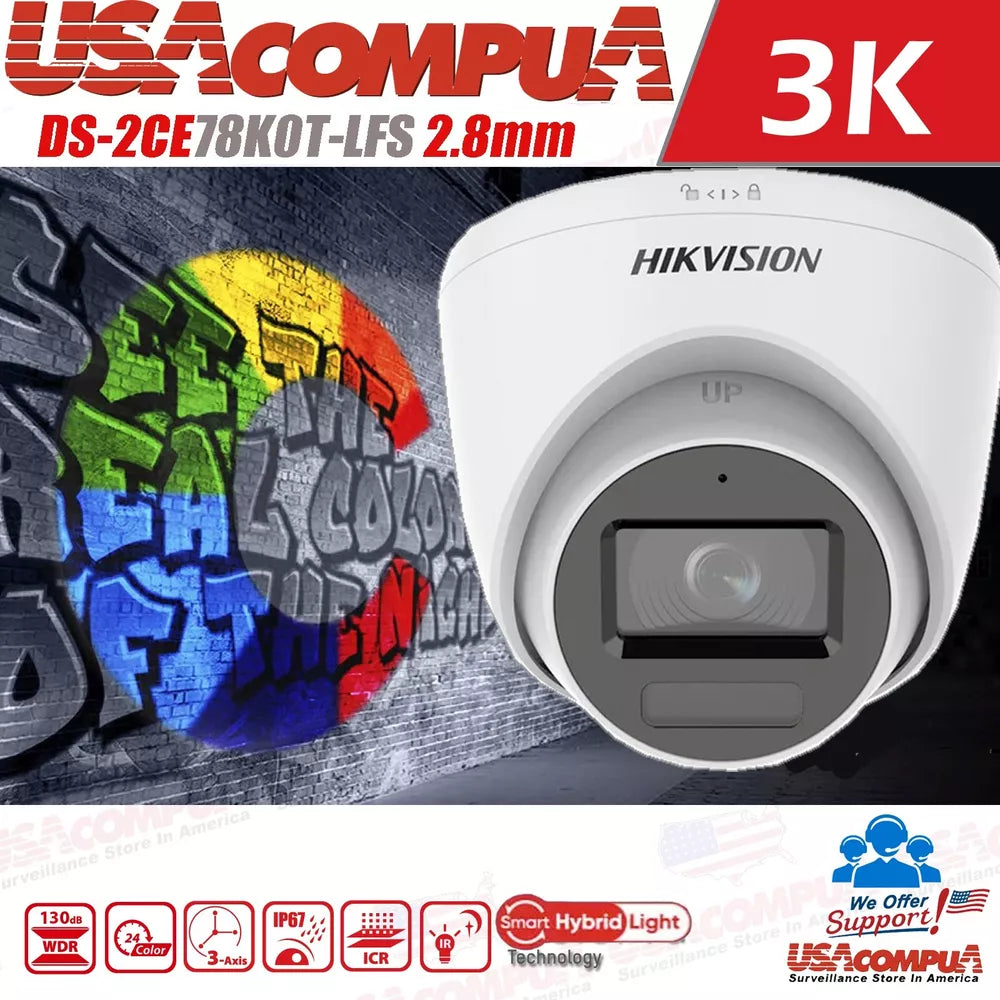 Hikvision 3K 5Mp Ds-2Ce78K0T-Lfs Dual Light Audio Fixed Turret Camera