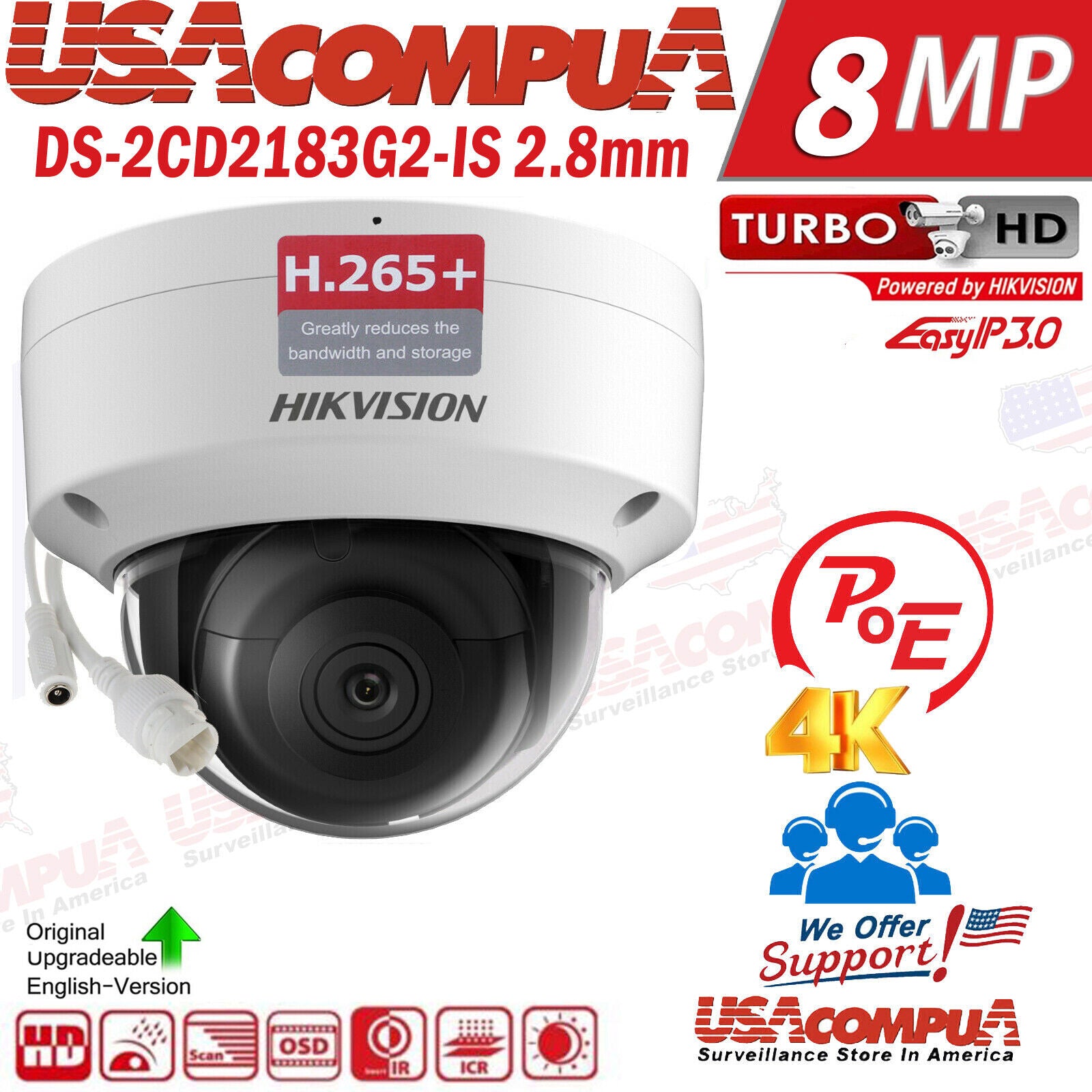 HIKVISION 8MP IP/POE SYSTEM 4K UHD 4CH NVR DS-2CD2183G2-IS & DS-7604NI-K1/