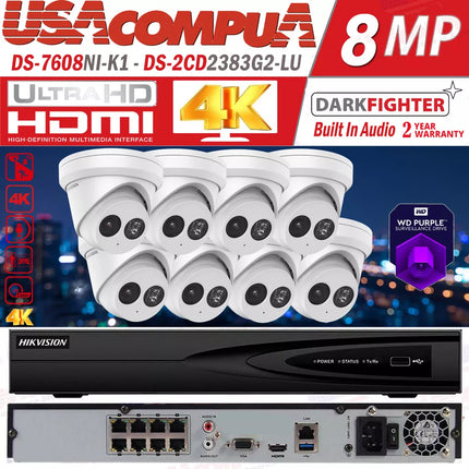 HIKVISION 4K 8MP DS-2CD2343G2-IU IP Camera System NVR 8CH DS-7608NI-K1/8P Lot D1
