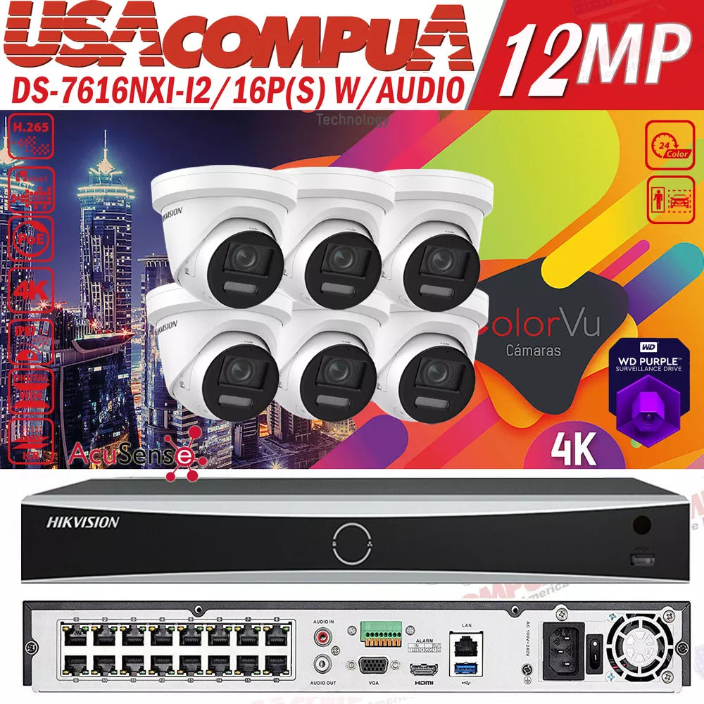 Hikvision 16CH 4K DS-2CD2387G2-LU Security Camera System ColorVu AcuSense D1
