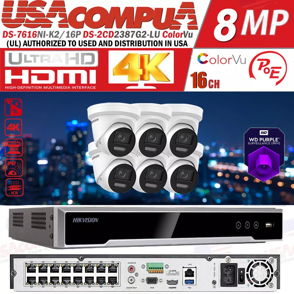 Hikvision AcuSense 8MP ColorVu Fixed Turret IP Camera Two Way Audio 16CH POE Lo