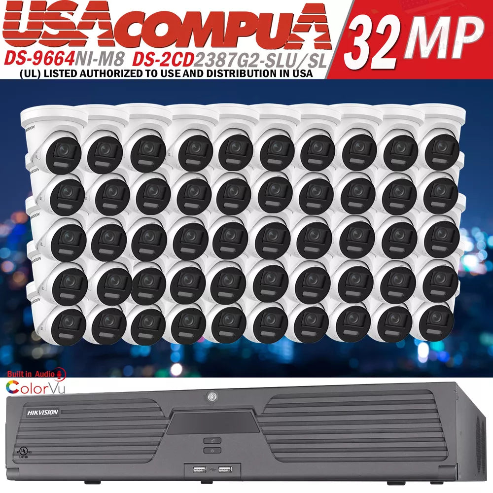 Hikvision 64CH Security System kit 4K Turret IP Camera DS-2CD2387G2-LSU/SL H.265 D1