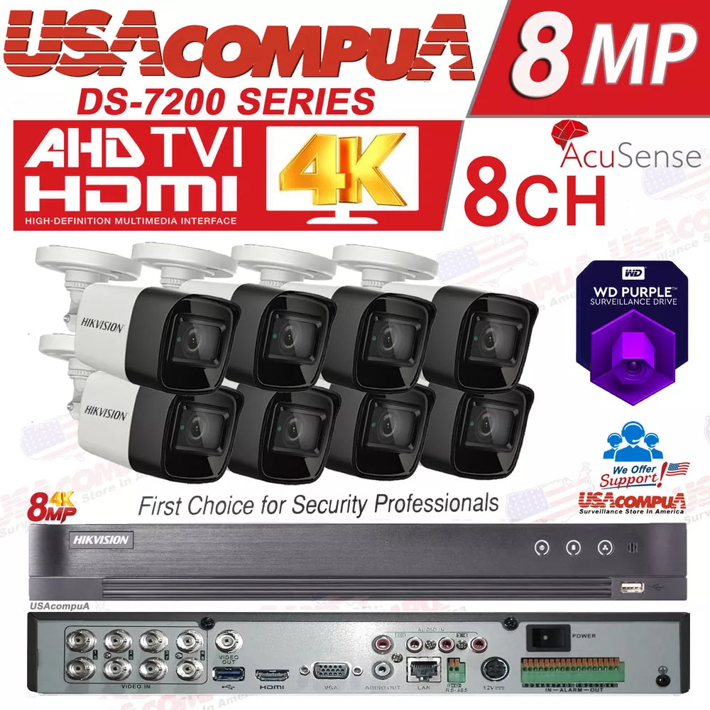 Hikvision 4K 8CH CCTV Security System 8 Channel 8MP Weather Proof W/HDD Include