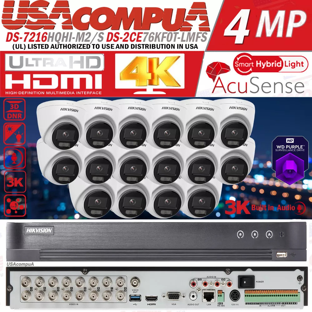 Hikvision 8Mp 16Ch Cctv Camera System Ds-7216Hqhi-M2/S 3K Smart Dual Light Lot