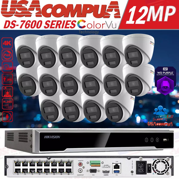 Hikvision 12MP 16CH NVR DS-7616NI-I2-16P IP Security Camera system W/Audio Lot