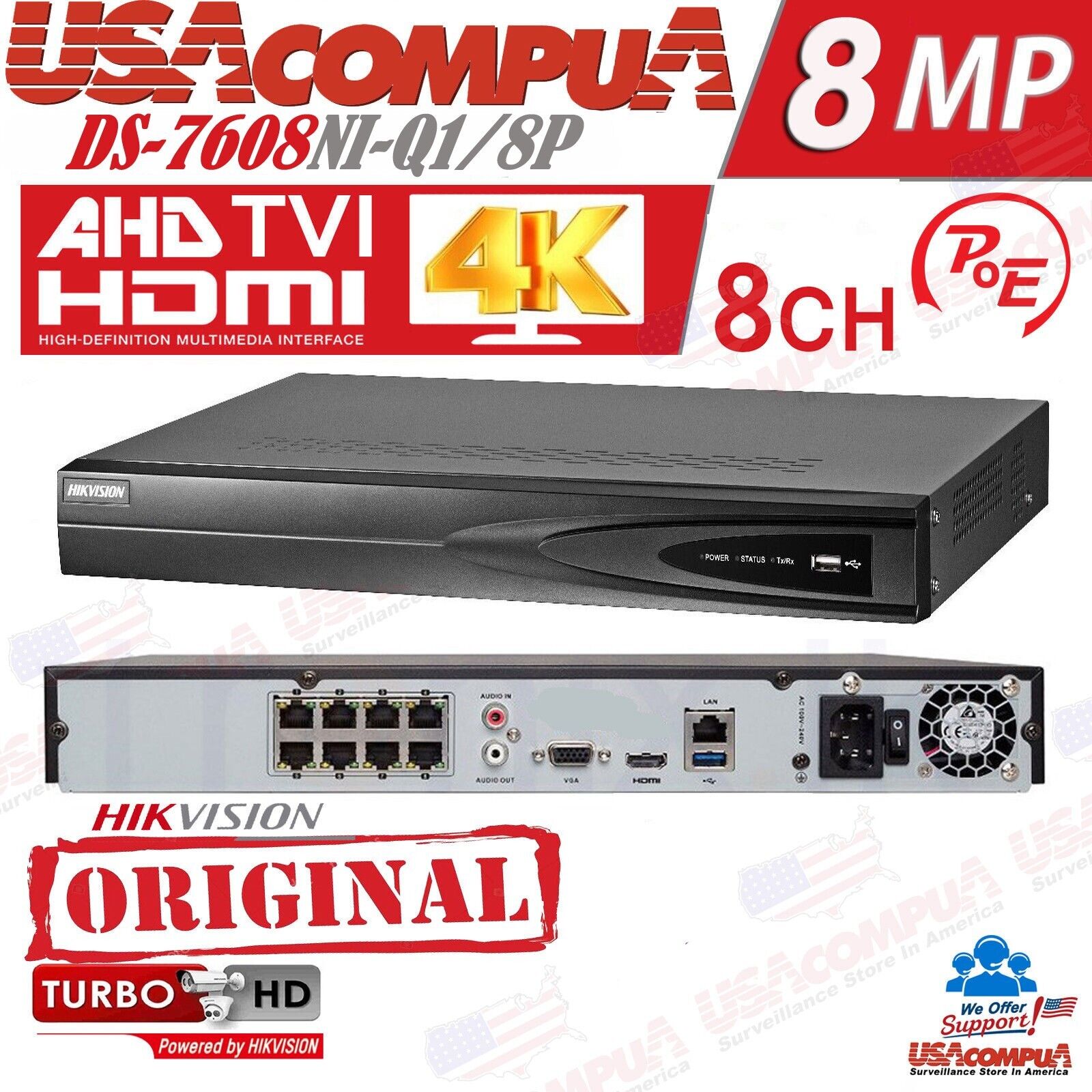 DS-7608NI-Q1/8P HIKVISION 8CH NVR POE 4K H.265 CCTV Network Video Recorder