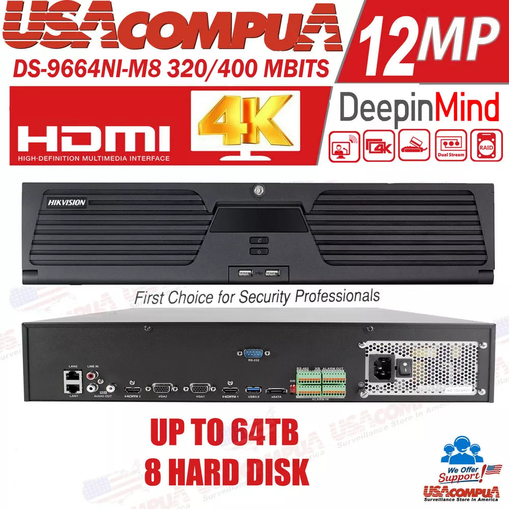 Hikvision 64CH Security System kit 4K Turret IP Camera DS-2CD2383G2-IU H.265 Lo