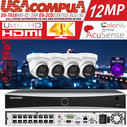Hikvision 16CH 4K 8MP Colorvu IP Camera MIC Speaker PoE 12MP NVR CCTV System Lo