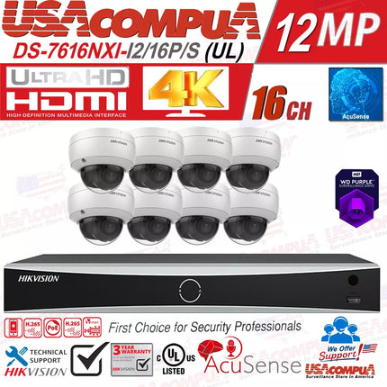 Hikvision 4K 16CH 12MP IP Security Camera System Domo DarkFigther 4TB