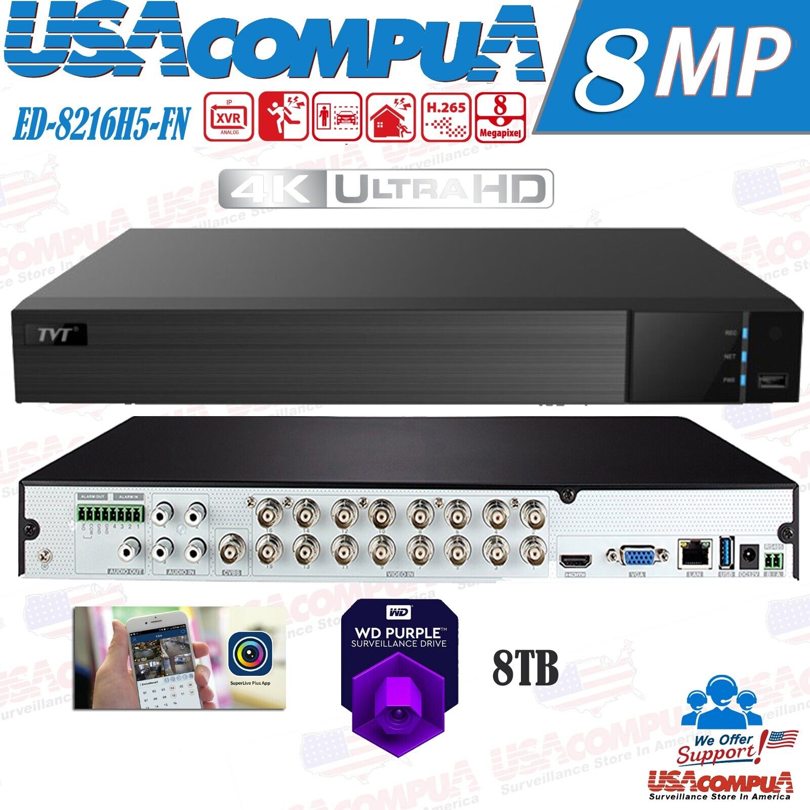 Titanium ED-8216H5-FN2 16CH 4K 5 in1 H.265 Hybrid DVR HDD HUMAN DETECTION