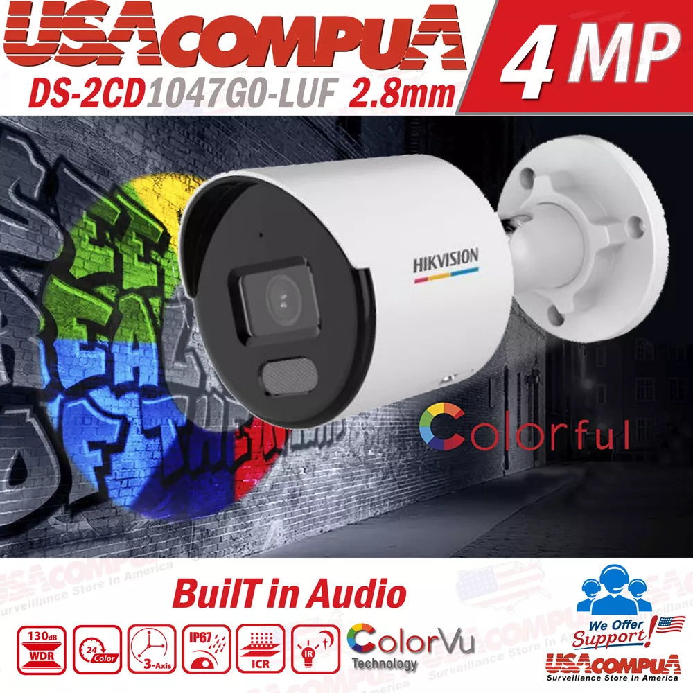 Hikvision 4K 16CH IP Camera System Home Security W/4MP Bullet ColorVu W/Audio