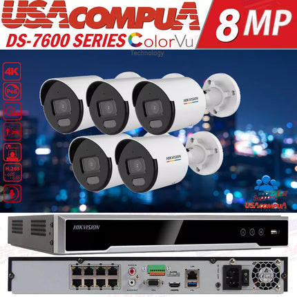 hikvision 8CH IP Camera System PoE DS-2CD1047G0-LUF 4MP ColorVu W/Audio