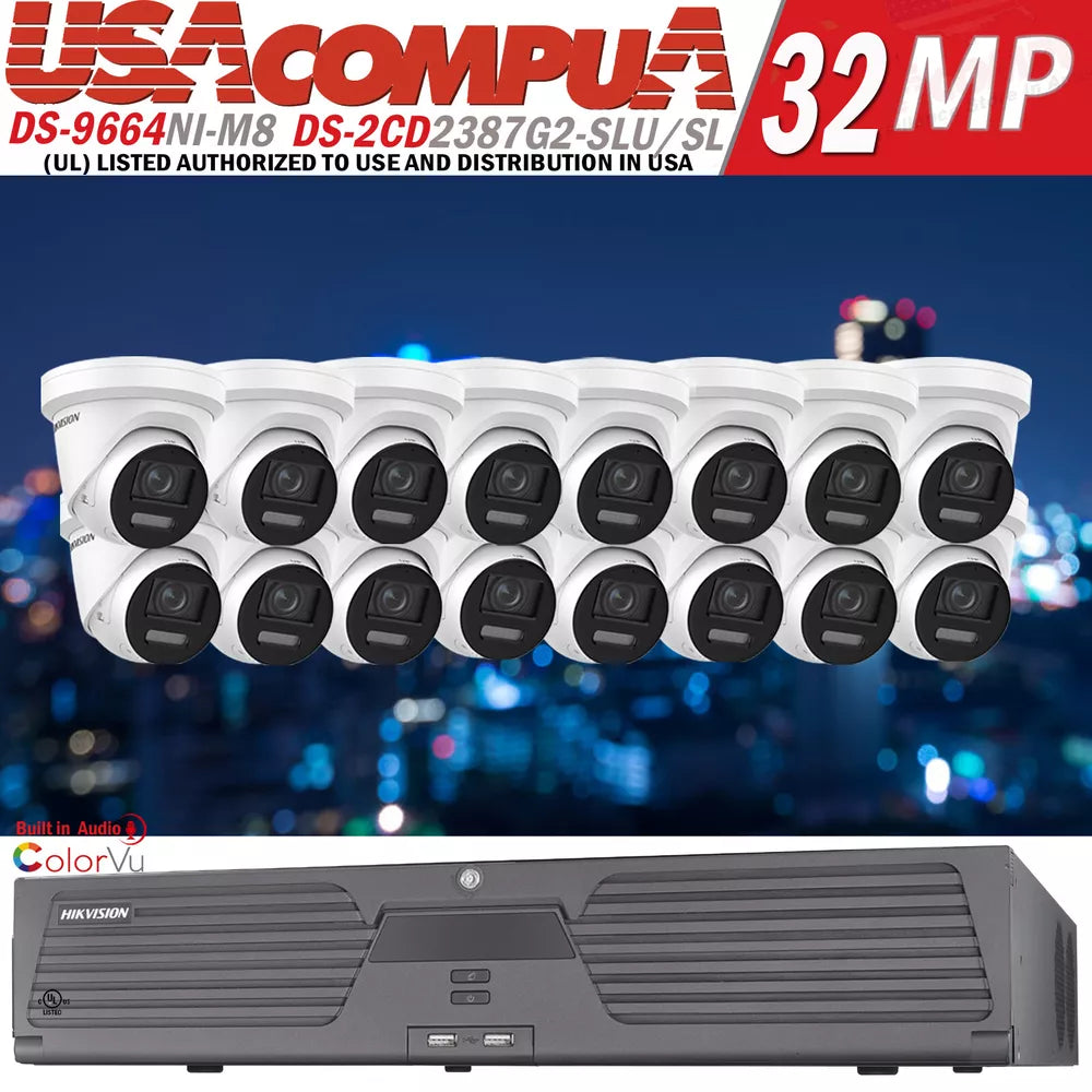 Hikvision 64CH Security System kit 4K Turret IP Camera DS-2CD2387G2-LSU/SL H.265 D1
