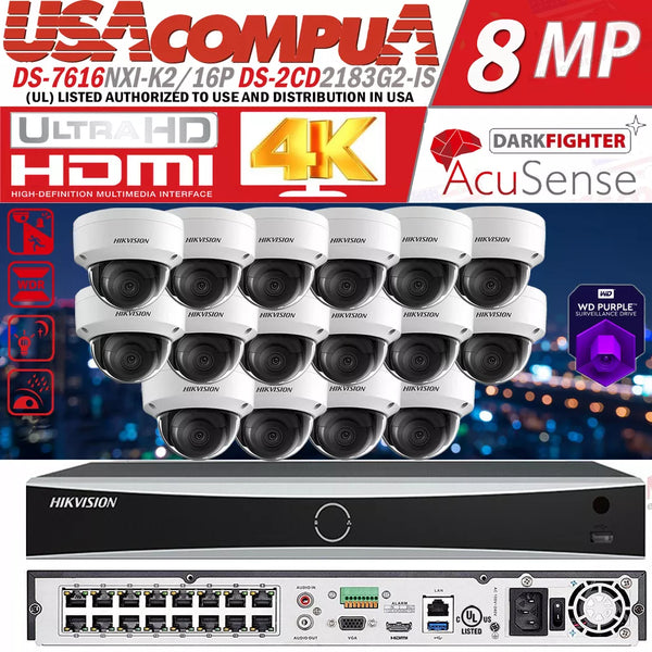 Hikvision 16CH CCTV Security IP Camera System MIC IR 4K AcuSense PoE LoT D1