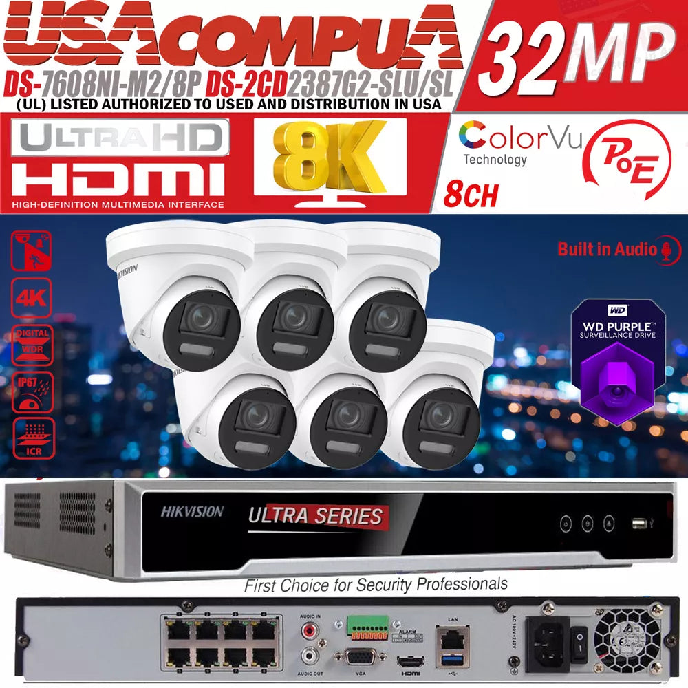Hikvision 8 Channel 8K Ultra ColorVu Security Camera System 2-Way Audio 2.8m LoT D1