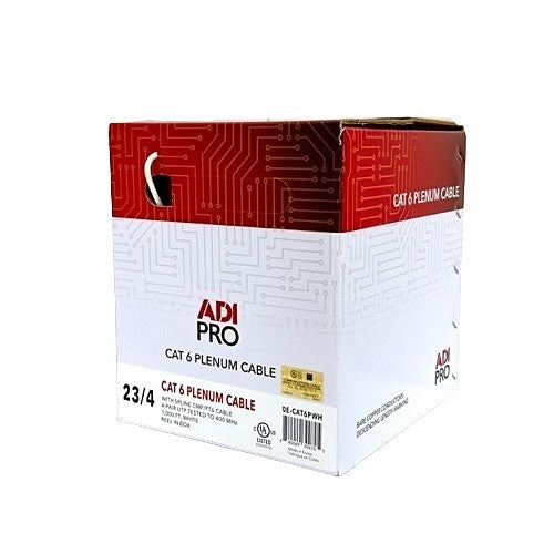 ADI PRO 0E-CAT6PWH Cat6 Plenum CMP Cable 23AWG Solid Copper 1000ft White  UL Verified