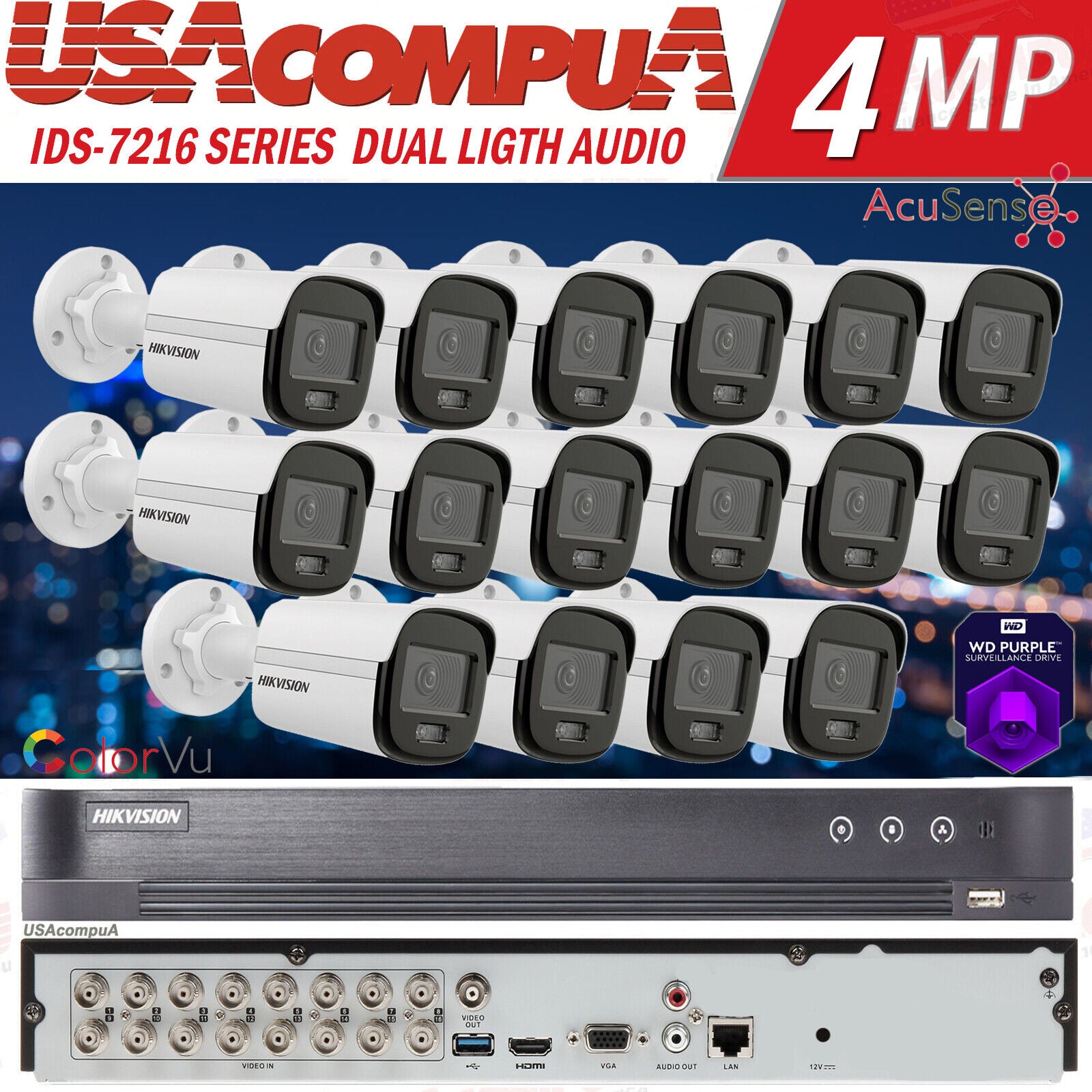 Hikvision 4K 16ch CCTV Security System 3k/5MP Smart Hybrid Light Audio Mini